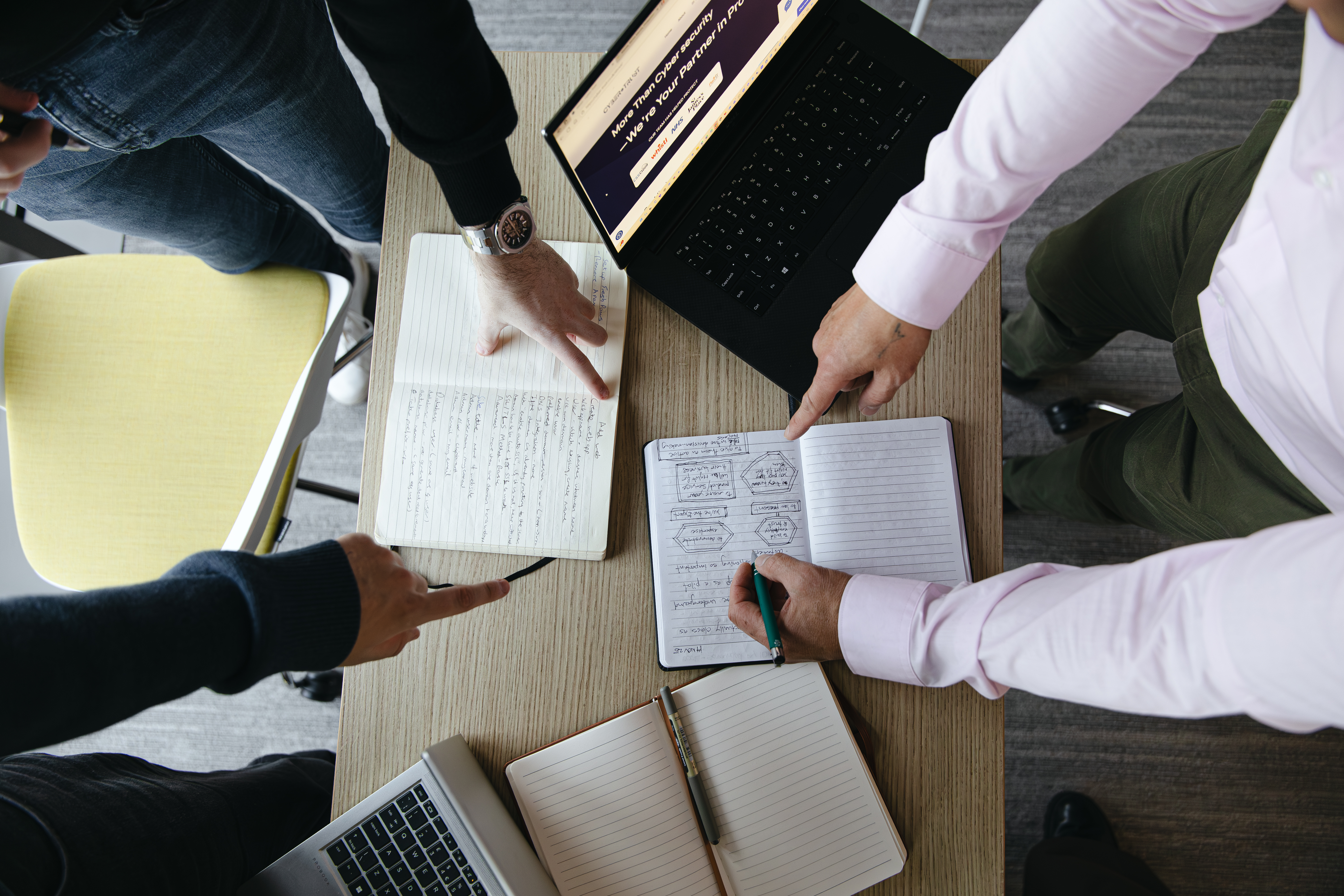 Notebook and cyber planning notes on a desk